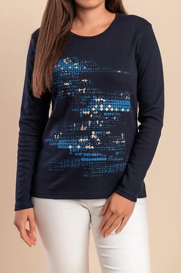 Top in cotone con stampa, blu scuro