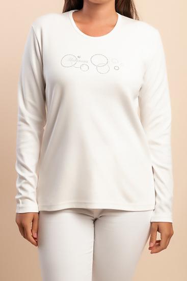 Top a maniche lunghe in cotone, bianco