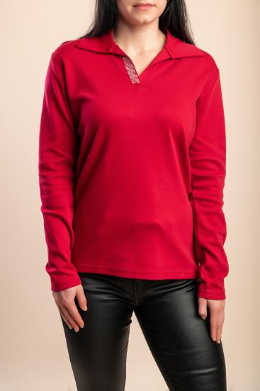 Top in cotone a maniche lunghe, bordeaux