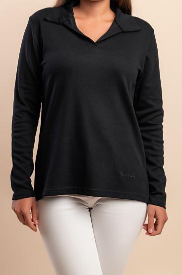 Top a manica lunga in cotone, nero