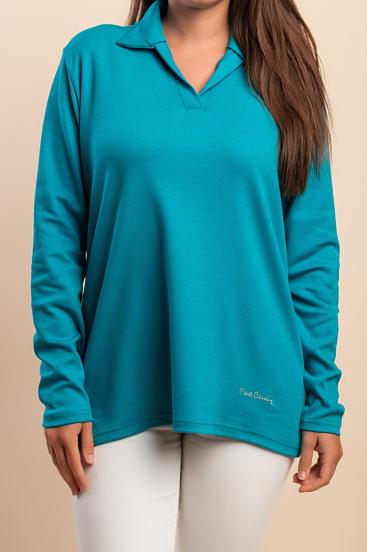 Top a manica lunga in cotone, menta