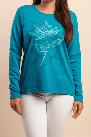 Top a manica lunga in cotone, menta