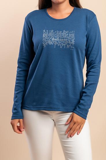 Top a maniche lunghe in cotone, blu