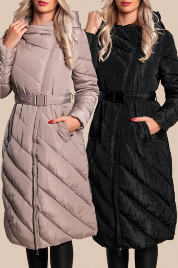 Set di 2 cappotti lunghi trapuntati, nero/fango