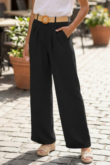 Pantaloni lunghi con cintura decorativa, neri