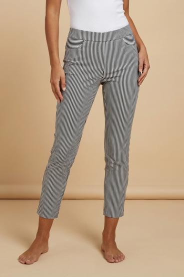 Pantaloni lunghi eleganti con stampa a righe, neri