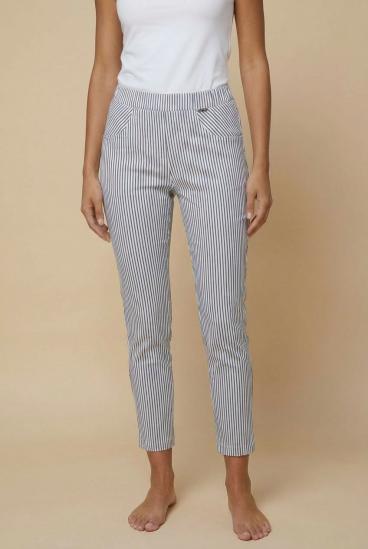 Pantaloni lunghi eleganti con stampa a righe, bianchi