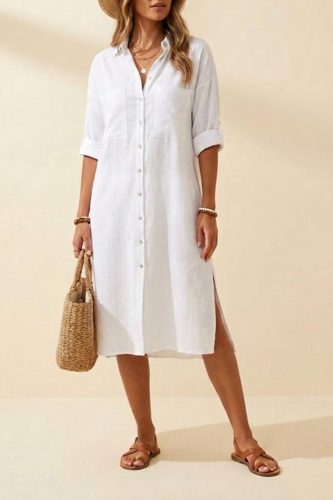 Abito Camicia Lino Lungo, Bianco