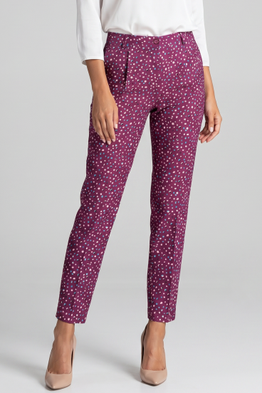 Eleganti pantaloni lunghi a pois, fucsia