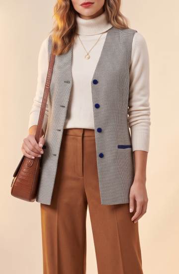 Gilet senza maniche con motivo a quadri, blu