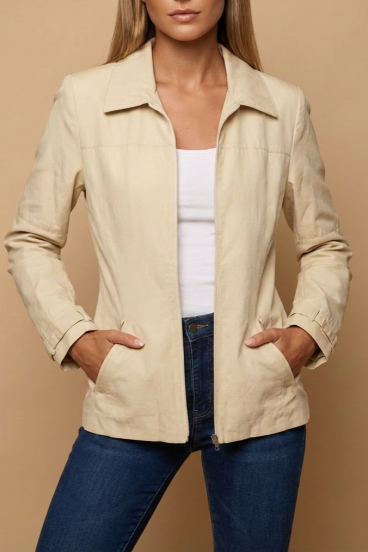 Giacca di Cotone Transitoria con Cerniera, Beige