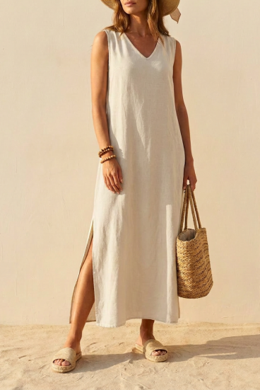 Abito lungo ampio in viscosa, beige