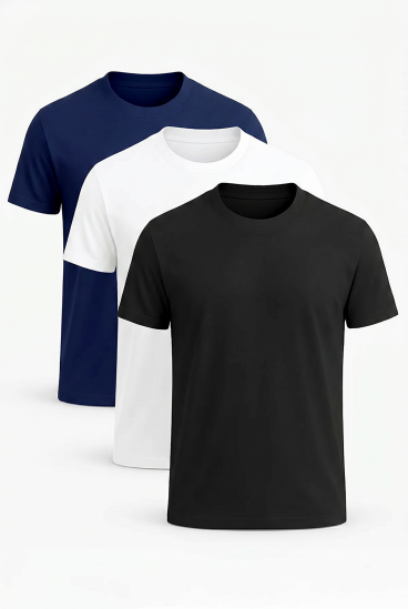 Set di tre T-shirt da uomo in cotone a maniche corte, vari colori