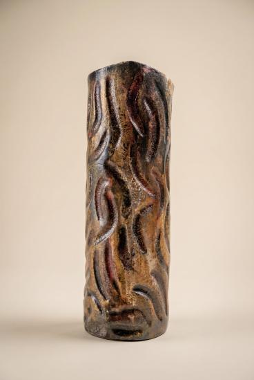 Vaso in Ceramica a Rilievo Smaltato Fatto a Mano