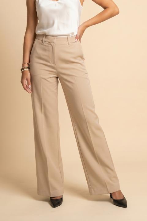 Pantaloni lunghi a vita alta, beige