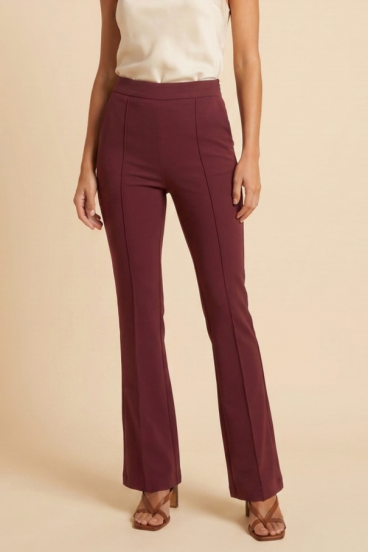 Pantaloni lunghi a zampa con vita alta, bordeaux