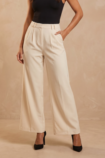 Pantaloni lunghi a gamba larga, crema