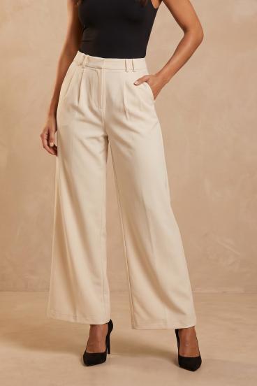 Pantaloni lunghi a gamba larga, crema