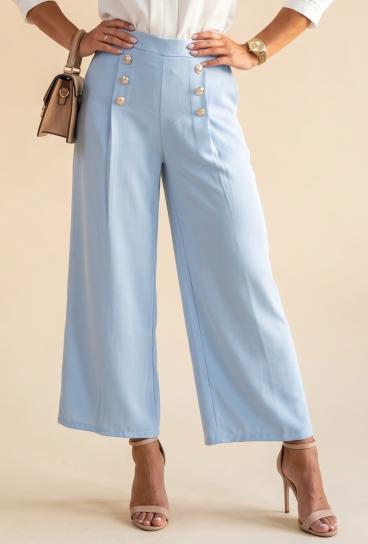 Pantaloni eleganti con bottoni decorativi, azzurro chiaro