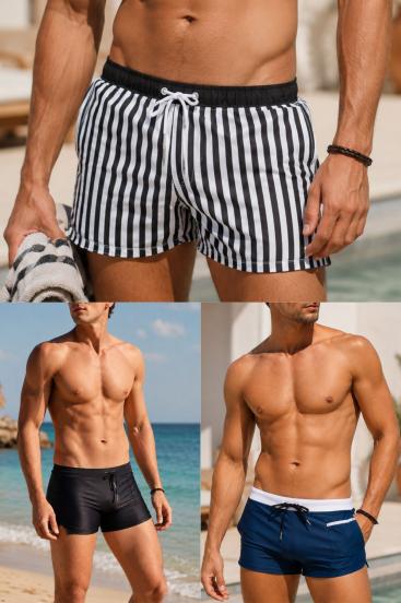 Set di tre costumi da bagno da uomo, colori assortiti