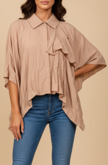 Blusa Asimmetrica in Viscosa, Beige