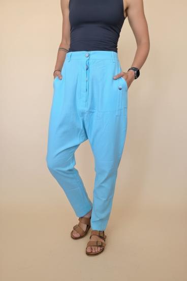 Pantaloni lunghi con bottoni, turchese