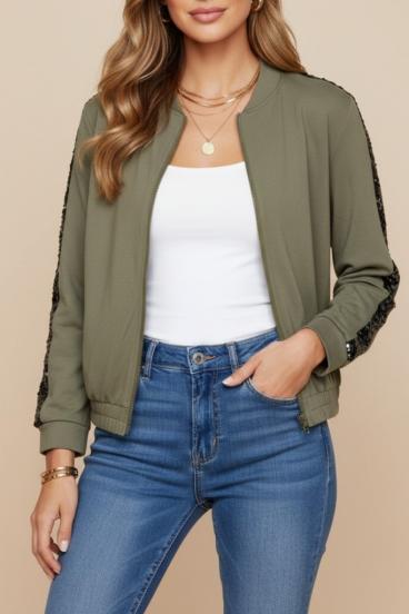 Giacca sportiva in cotone con paillettes, verde oliva