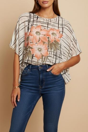 Blusa Leggera Stampata, Beige