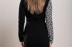 Elegante abito midi con stampa geometrica Melva, bianco e nero