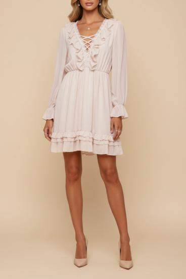 Vestito elegante con volant, beige
