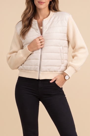 Cardigan con zip lavorato a maglia, bianco