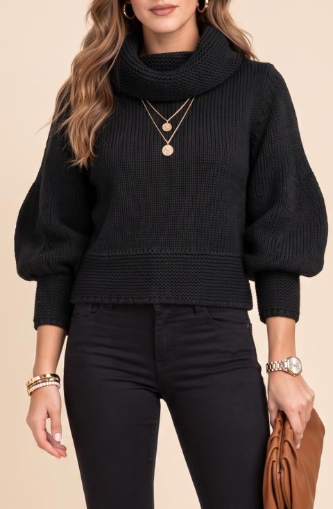 Maglione con Maniche Larghe, Nero