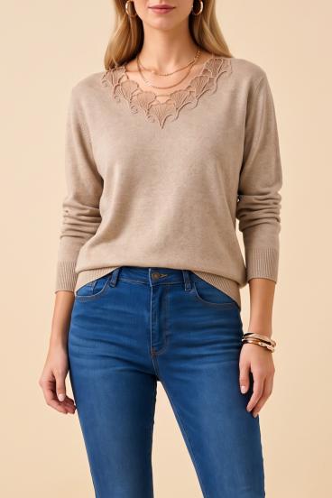 Maglione con ricamo, kaki