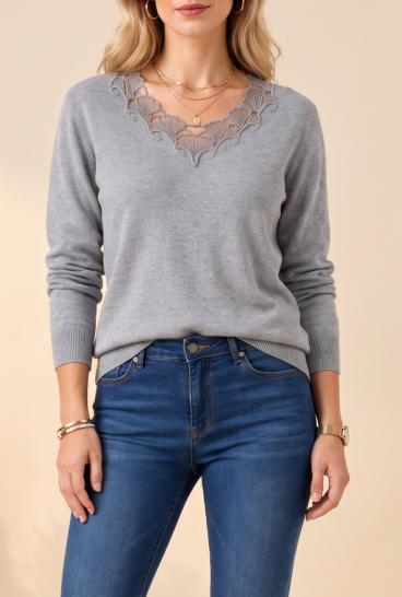 Maglione con ricamo, grigio