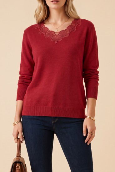 Maglione con Ricamo, Rosso