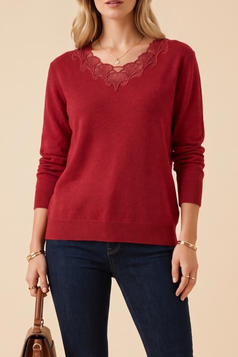 Maglione con Ricamo, Rosso