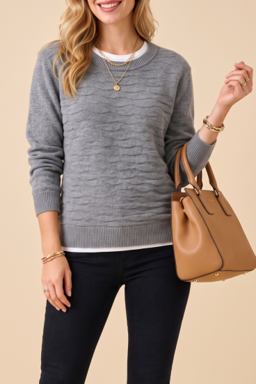 Maglione da donna con scollo rotondo, grigio