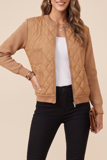 Maglione lavorato a maglia con cerniera, Cammello