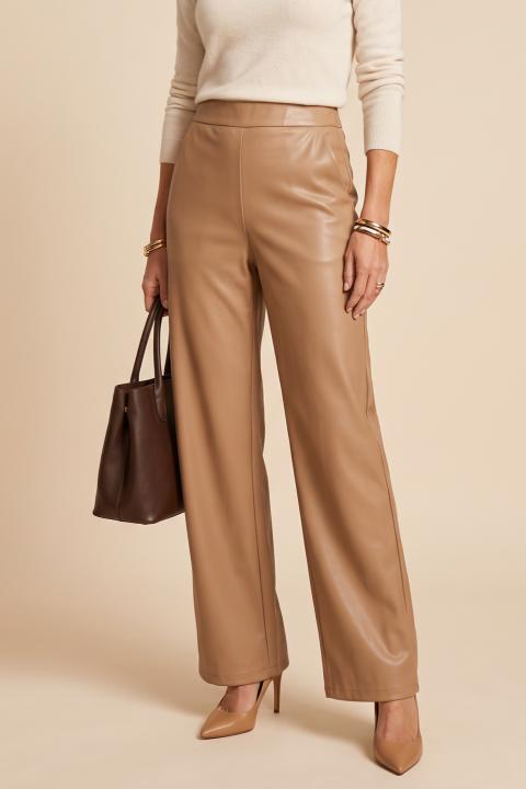 Pantaloni in ecopelle, marrone chiaro