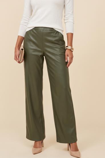Pantaloni in ecopelle, verde oliva