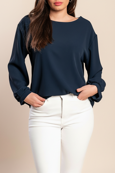 Blusa Girocollo, Blu Scuro