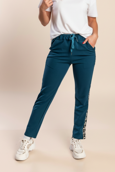 Pantaloni con motivo geometrico, petrolio