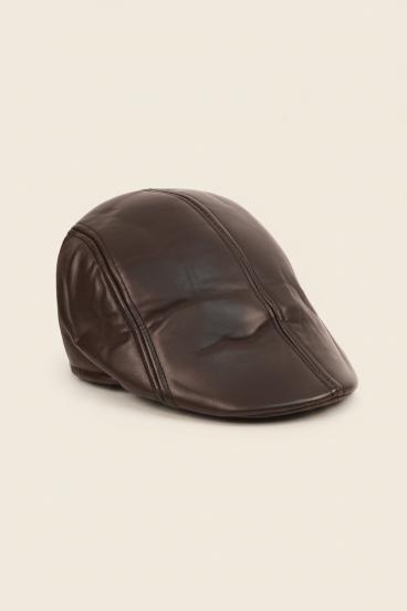Cappello in ecopelle, Marrone scuro