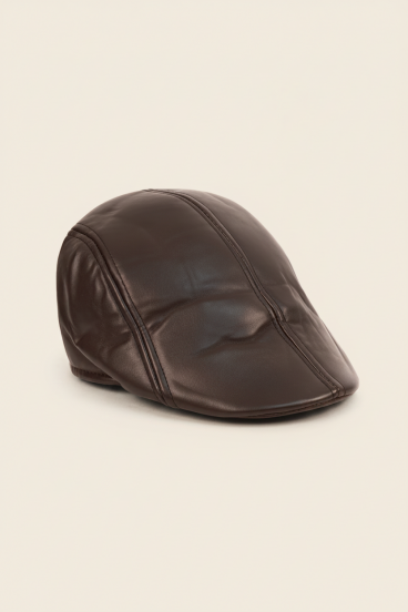 Cappello in ecopelle, Marrone scuro