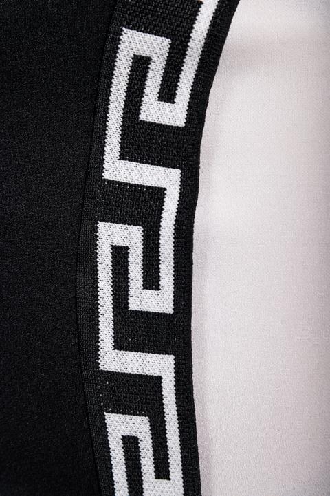 Elegante abito midi con stampa geometrica, bianco e nero