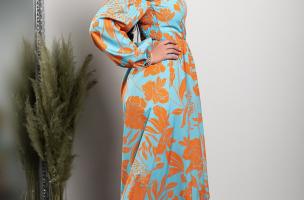 Elegante maxi abito con stampa Montella, arancio