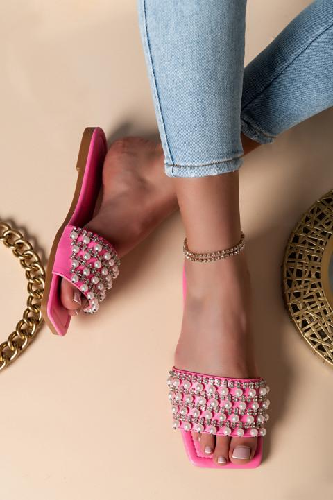Sandali con dettagli di perline, rosa chiaro