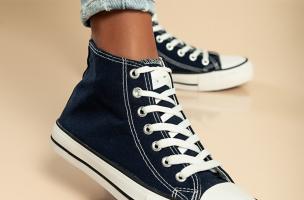 Sneaker alta fashion in tessuto, colore blu scuro