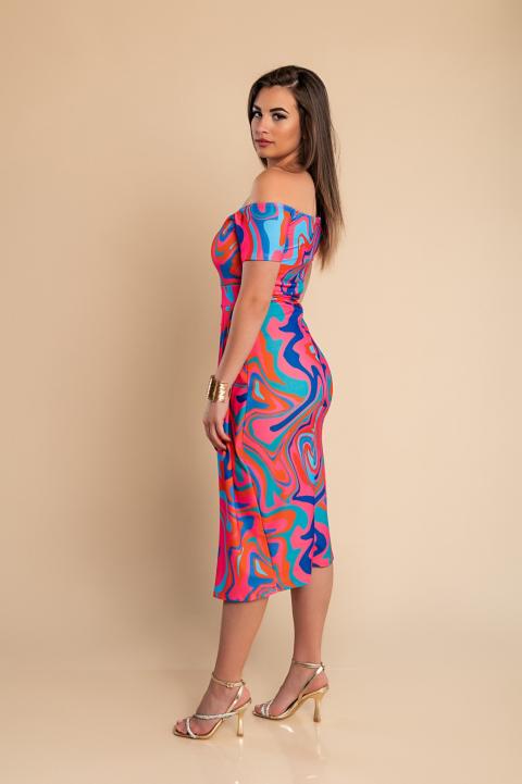 Elegante abito midi con stampa, multicolor
