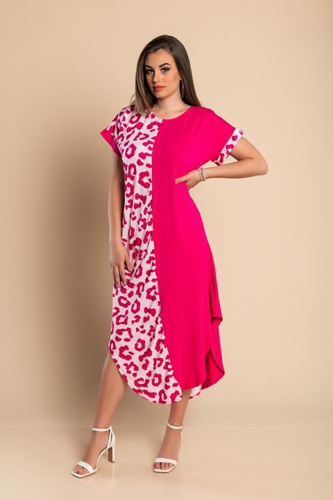 Maxi abito elegante con stampa leopardata, rosa